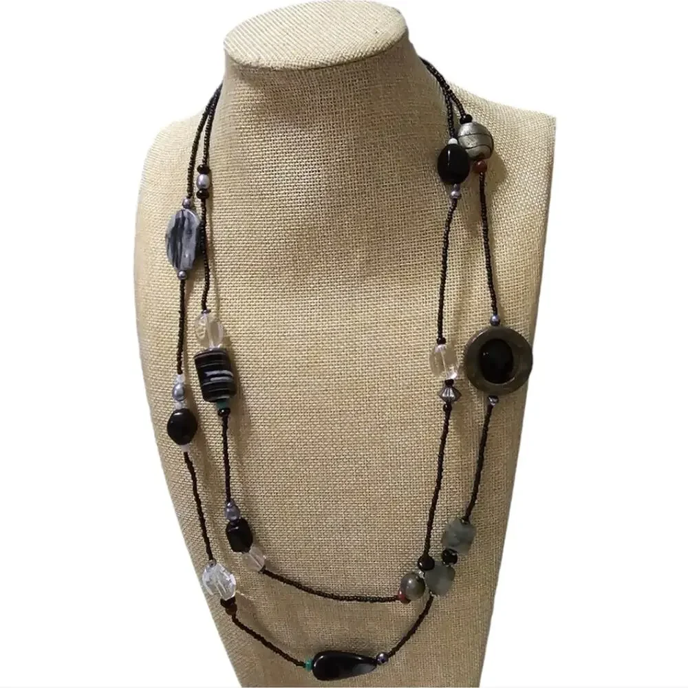 SILPADA NECKLACE SS Hematite Turquoise Pearl Obsidian Bronzite Boho N1967‎